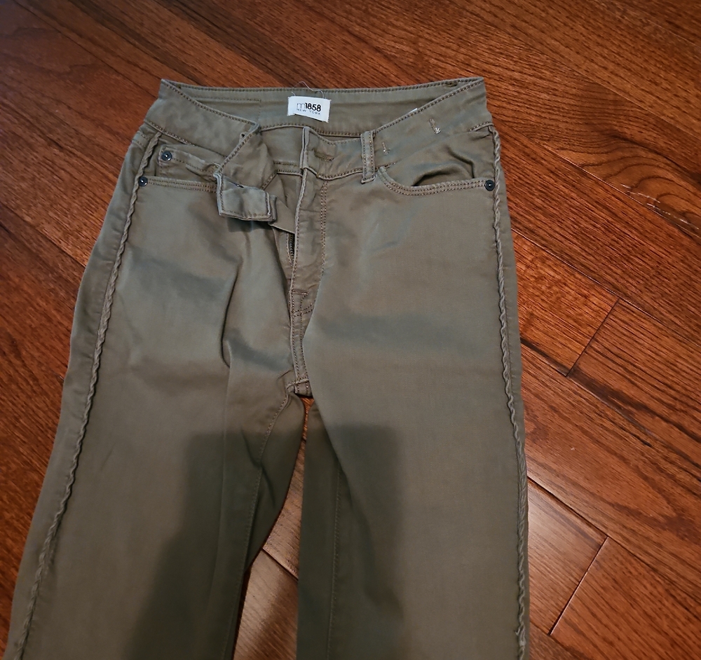 Olive Green Casual Women's Pants with Side Braid Detail